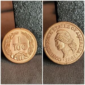 BEAUTIFUL 1861 ONE CENT CONFEDERATE STATES RESTRIKE CIVIL WAR TOKEN/COIN GIFT